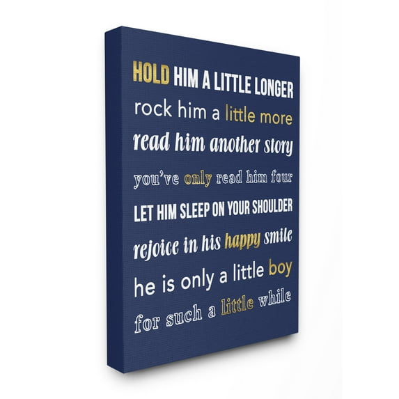 The Kids Room by Stupell Hold Him A Little Longer Navy Canvas Wall Art by Daphne Poselli