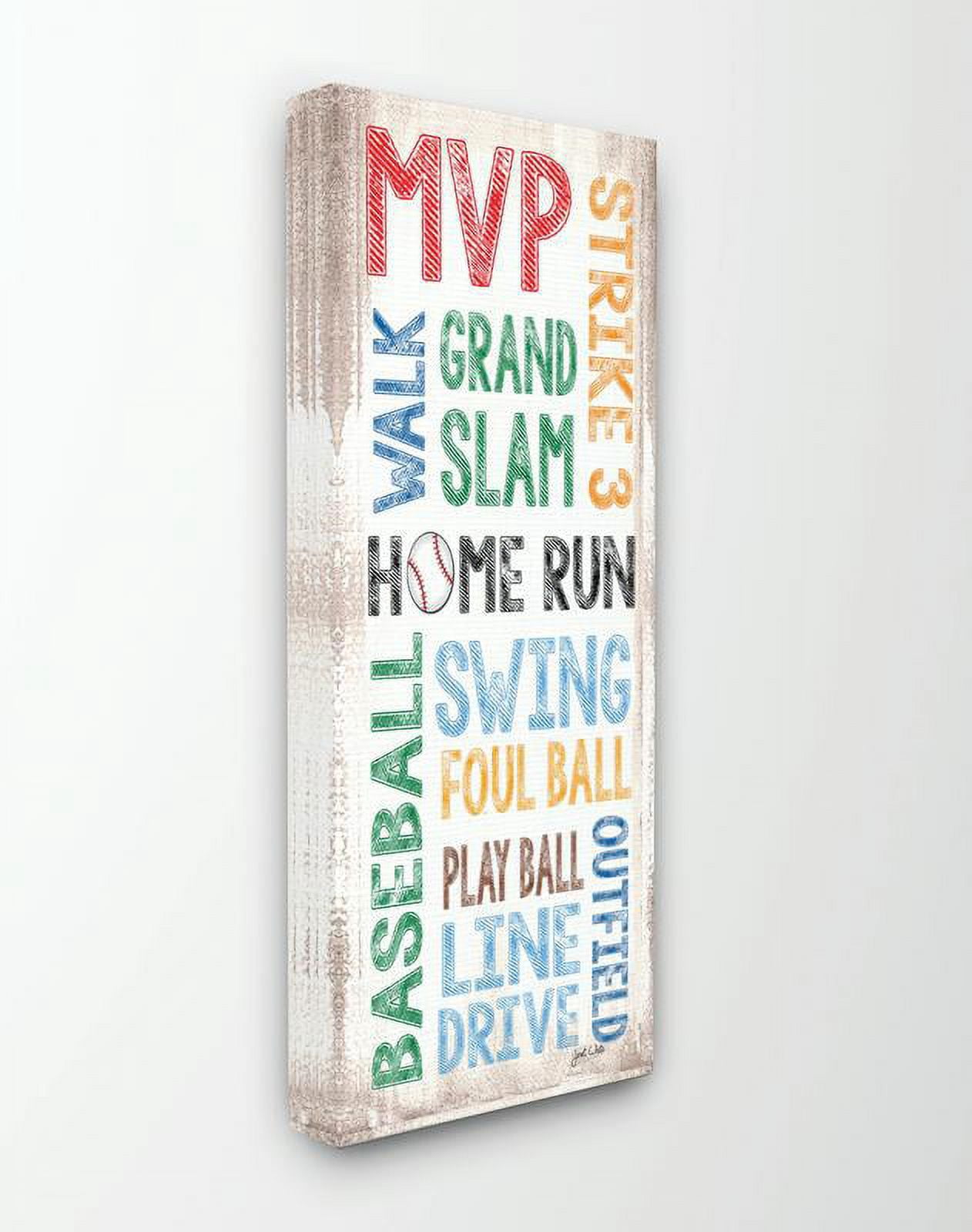 The Kids Room by Stupell Home Run Baseball Typography Canvas Wall Art by Janet White