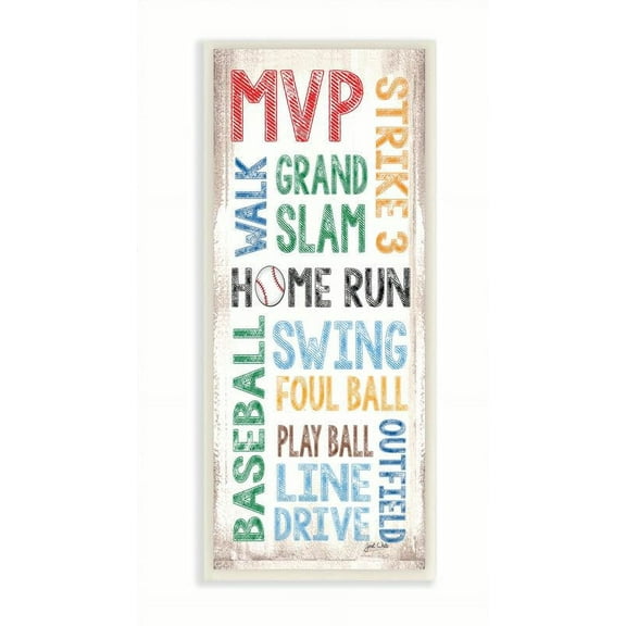 The Kids Room by Stupell Home Run Baseball Typography Wall Plaqueby Janet White