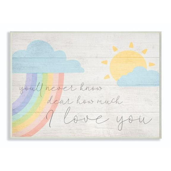 The Kids Room by Stupell How Much I Love You Rainbow Clouds and Sun on Planks Wood Wall Art