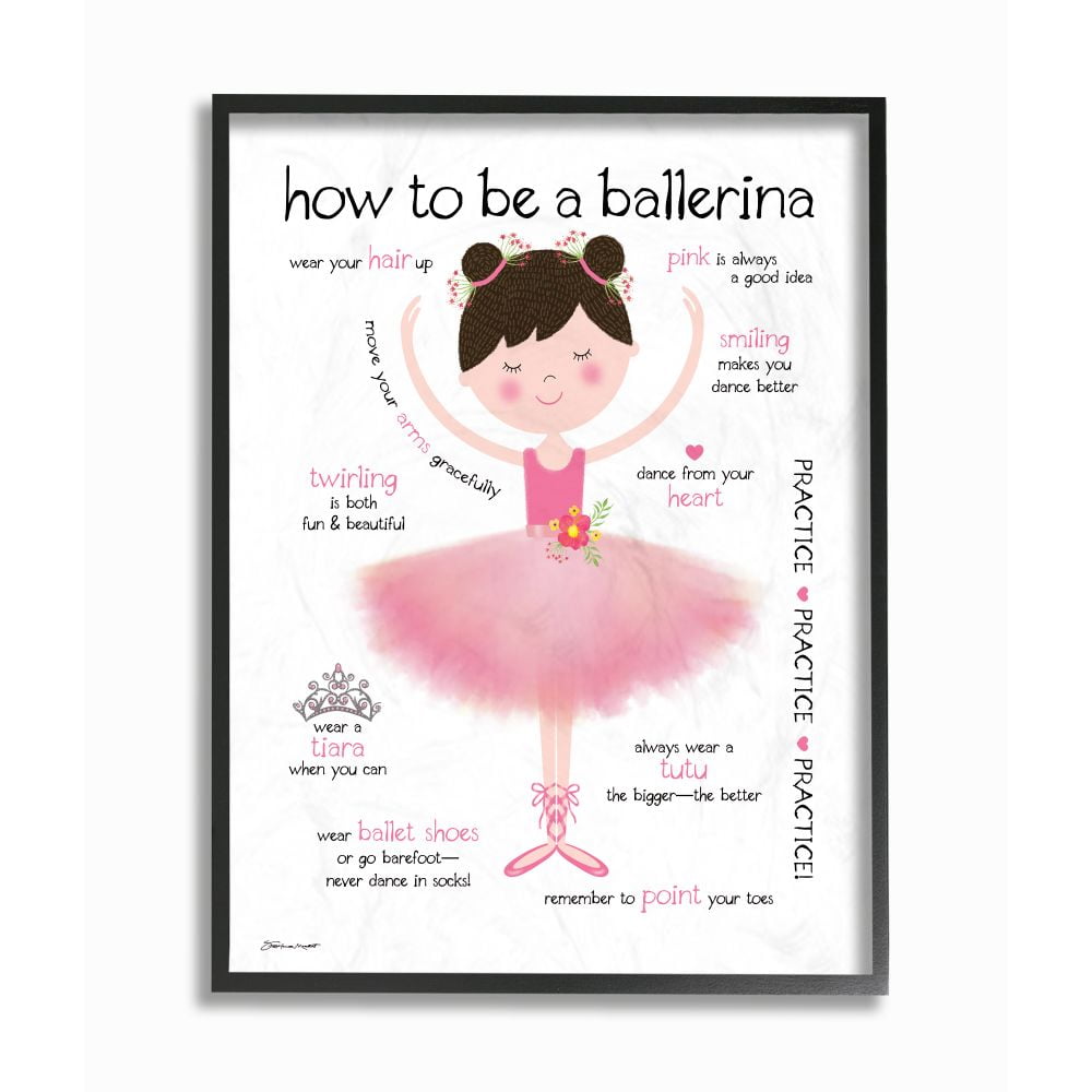 The Kids Room by Stupell How To Be A Ballerina Diagram With Pink Tutu and Slippers Brown Haired Framed Giclee Texturized Art