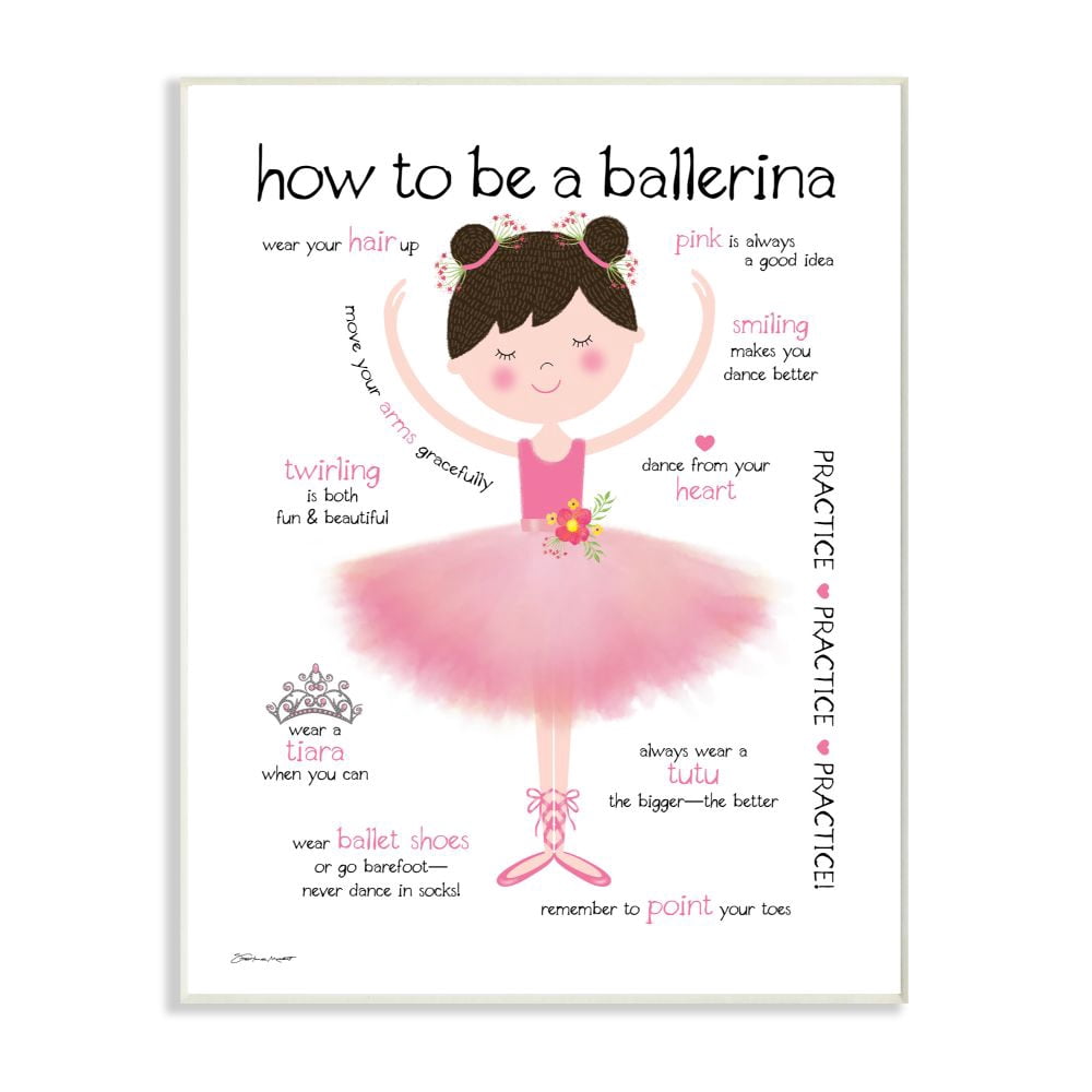 The Kids Room by Stupell How To Be A Ballerina Diagram With Pink Tutu and Slippers Brown Haired Wall Plaque Art
