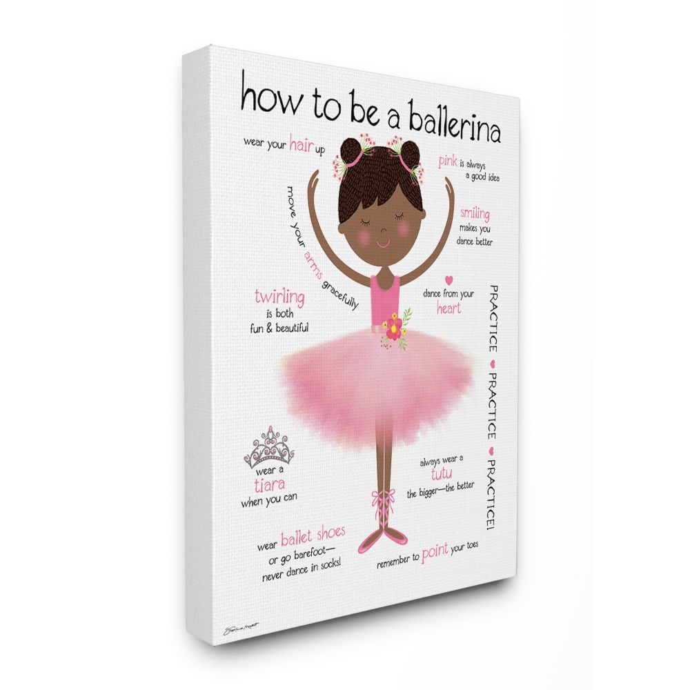 The Kids Room by Stupell How to Be A Ballerina Diagram With Pink Tutu and Slippers Black Haired Canvas Wall Art