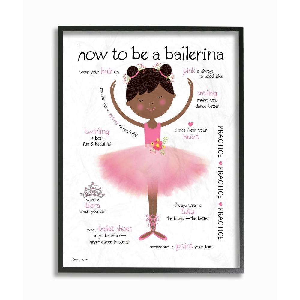The Kids Room by Stupell How to Be A Ballerina Diagram With Pink Tutu and Slippers Black Haired Framed Giclee Texturized Art