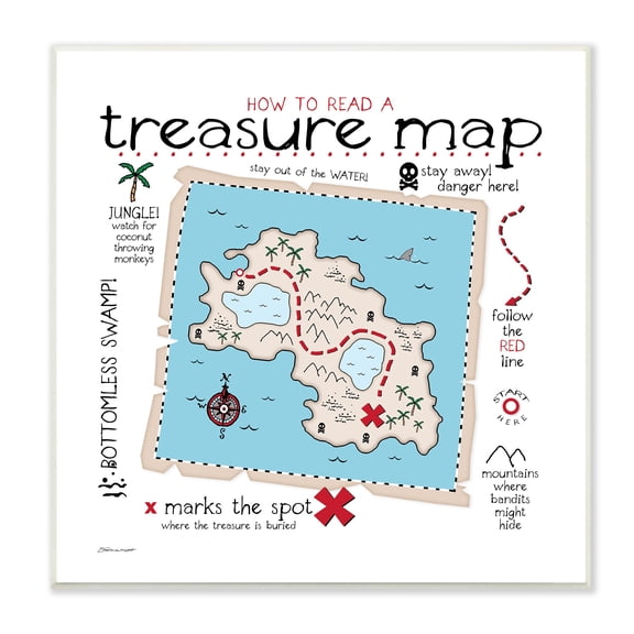 The Kids Room by Stupell How to Read Treasure Map Canvas Wall Art by Stephanie Workman Marrott