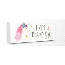 The Kids Room by Stupell I Am Beautiful Word Kids Nursery Unicorn Pink Watercolor Design Canvas Wall Art by Jenaya Jackson