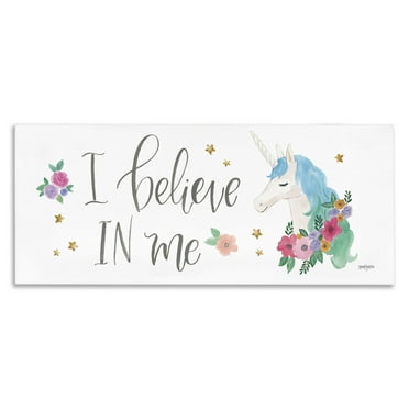 The Kids Room by Stupell I Believe Word Kids Nursery Unicorn Blue Watercolor Design Canvas Wall Art by Jenaya Jackson