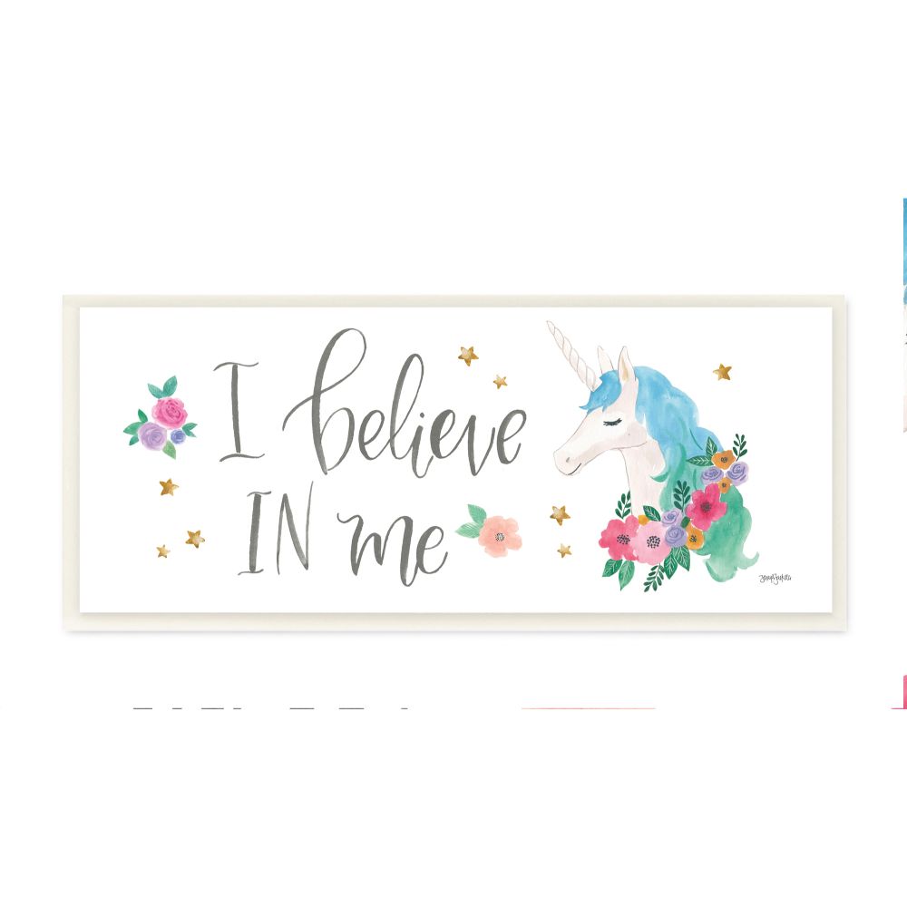 The Kids Room by Stupell I Believe Word Kids Nursery Unicorn Blue Watercolor Design Wall Plaque Art by Jenaya Jackson