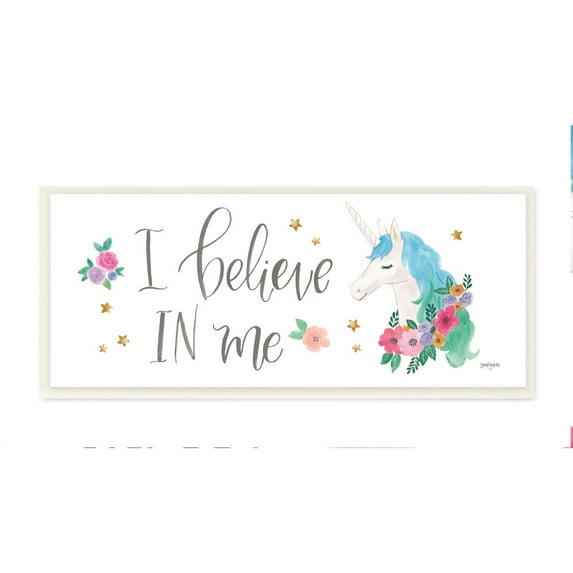 The Kids Room by Stupell I Believe Word Kids Nursery Unicorn Blue Watercolor Design Wall Plaque Art by Jenaya Jackson