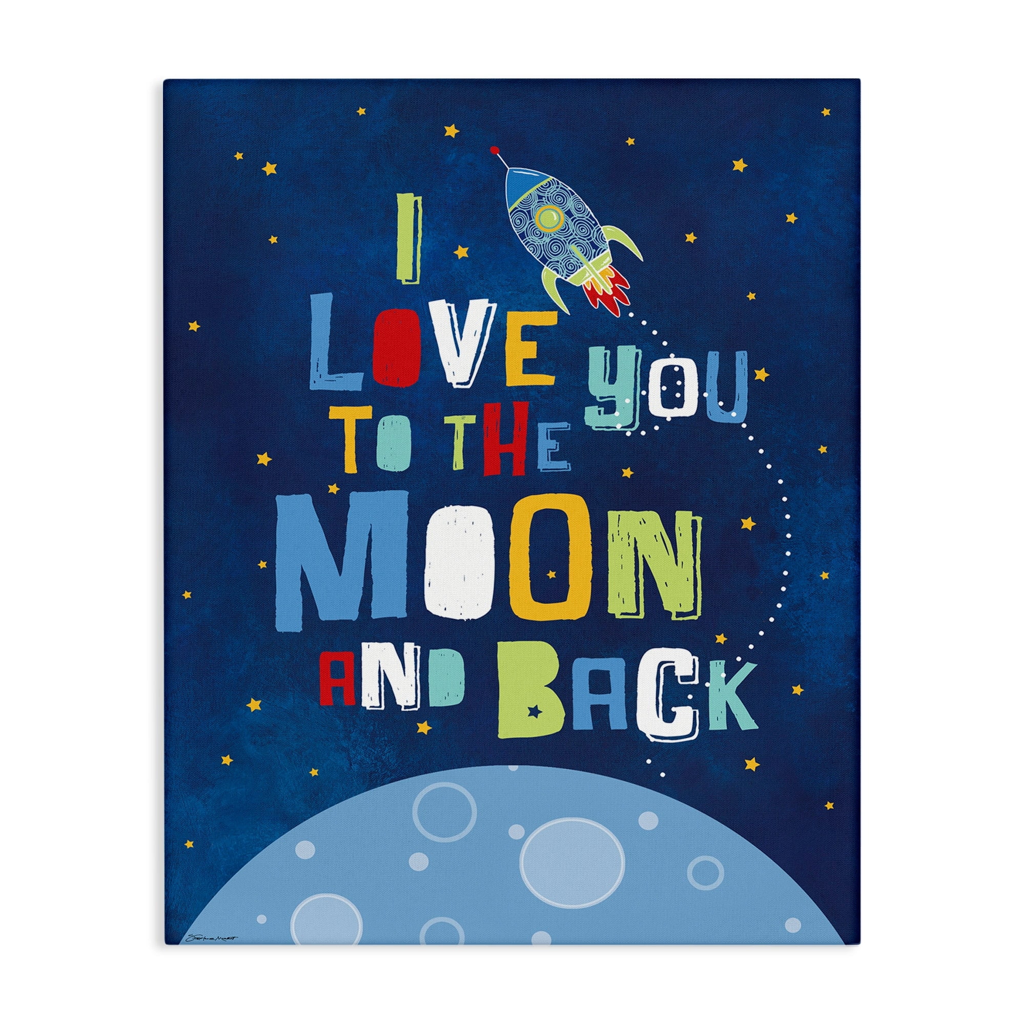 The Kids Room by Stupell I Love You Moon and Back Rocket Ship Canvas Wall Art by Stephanie Workman Marrott