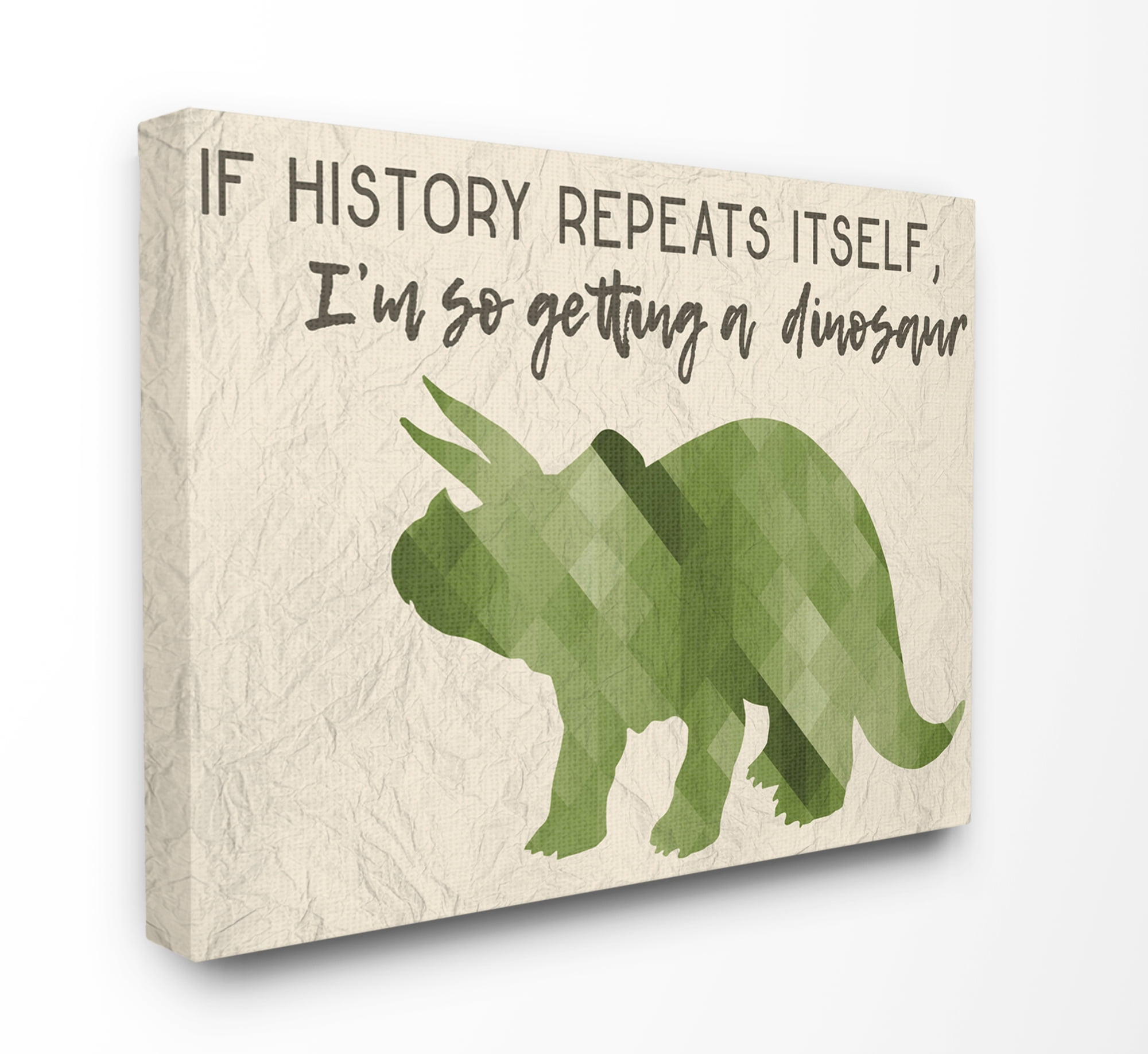The Kids Room by Stupell I'm So Getting a Dinosaur Green Triceratops Canvas Wall Art by Daphne Polselli