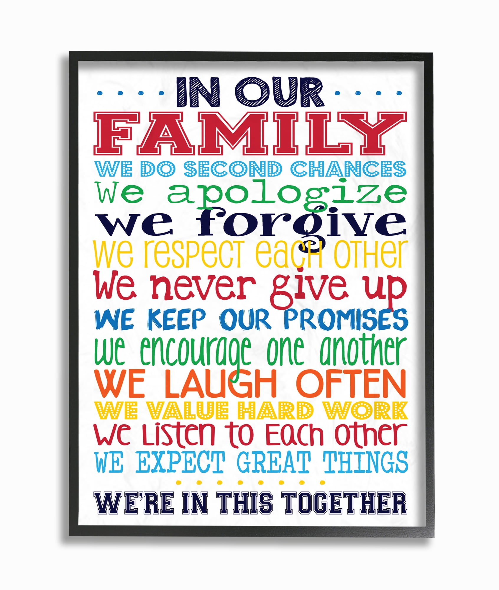 The Kids Room by Stupell In Our Family Rainbow Typog Framed Wall Art by Erica Billups
