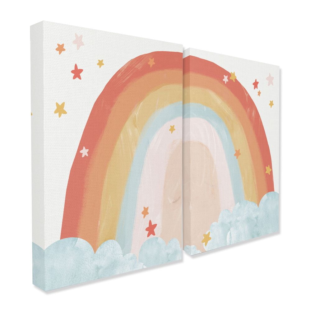The Kids Room by Stupell Kids Colorful Rainbow Stars Painting Design 2pc Canvas Wall Art Set by Daphne Polselli