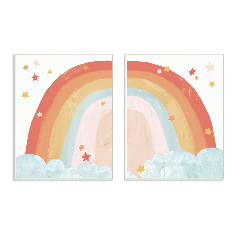 The Kids Room by Stupell Kids Colorful Rainbow Stars Painting Design 2pc Wall Plaque Art Set by Daphne Polselli