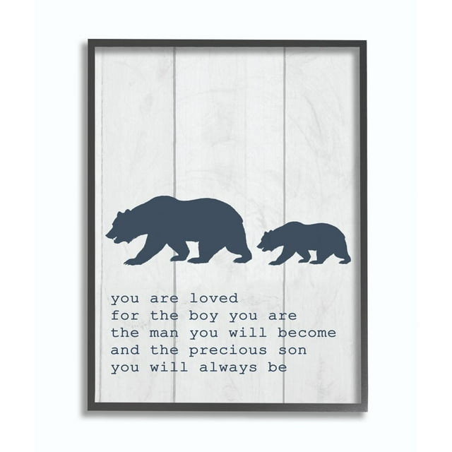 The Kids Room by Stupell Kids Inspirational Word Boys Bear Family Animal Design Framed Giclee Texturized Art by Daphne Polselli