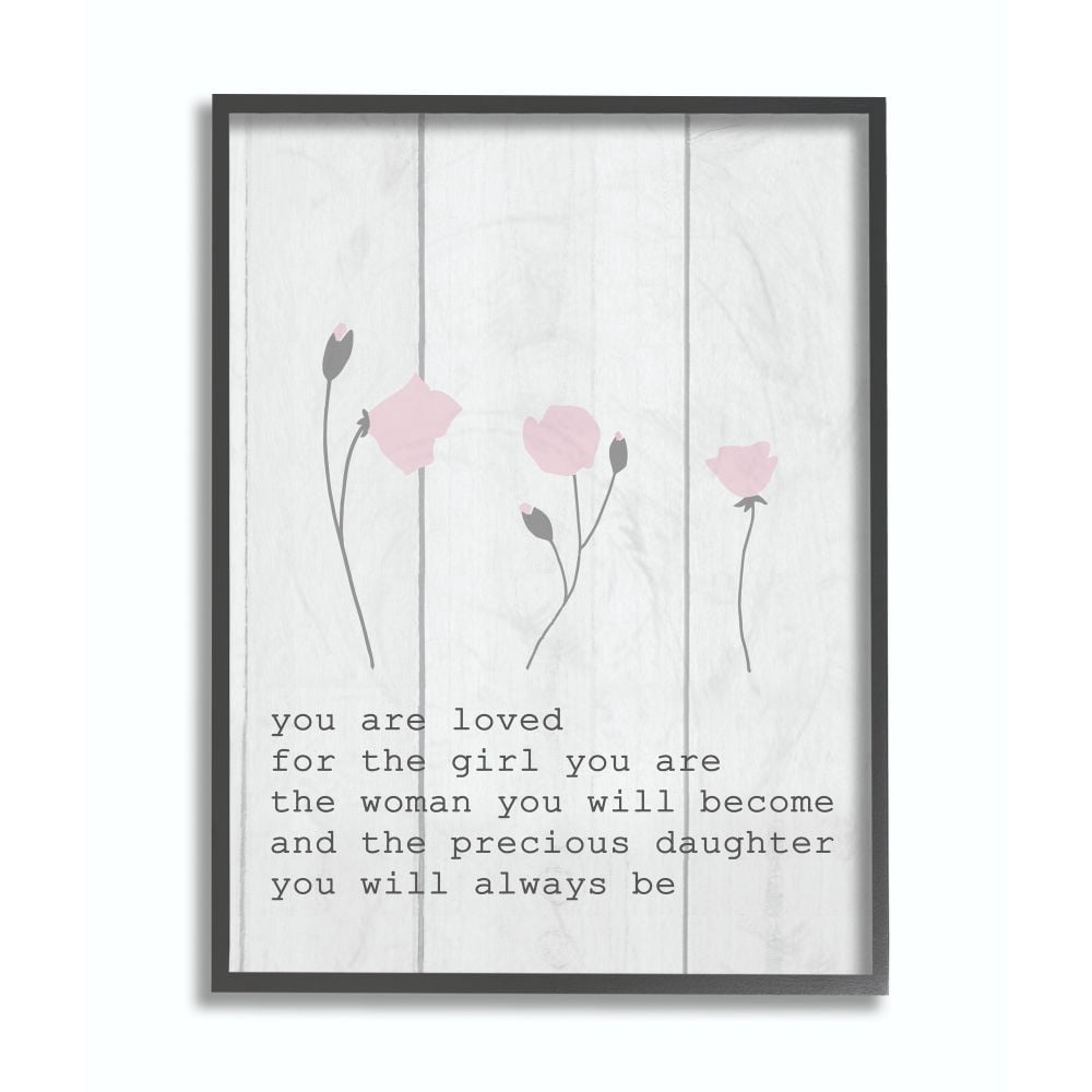 The Kids Room by Stupell Kids Inspirational Word Girls Flower Design Framed Giclee Texturized Art by Daphne Polselli