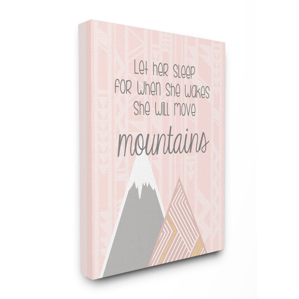 The Kids Room by Stupell Kids Inspirational Word Girls Pink Geometric Mountain Pattern Design Super Canvas Wall Art by Anna Quach