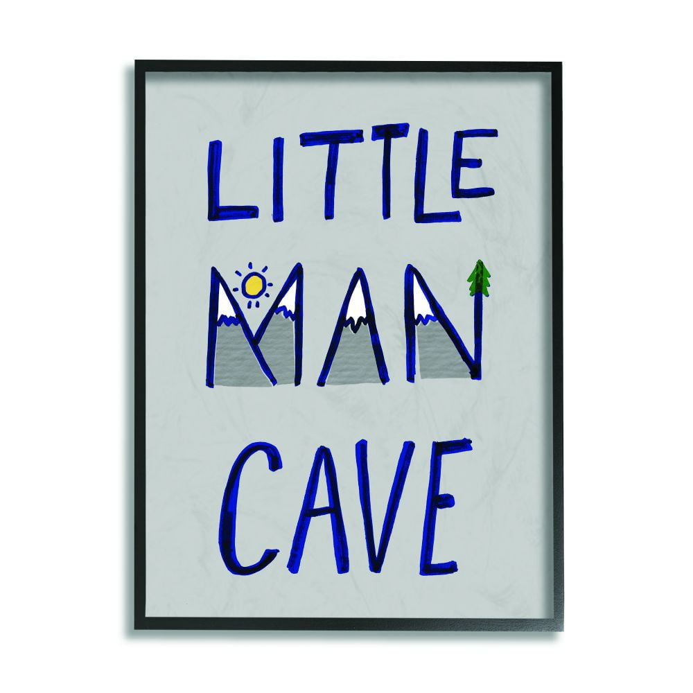 The Kids Room by Stupell Kids Little Man Cave Word Boys Blue Grey Nursery Design Framed Giclee Texturized Art by Daphne Polselli
