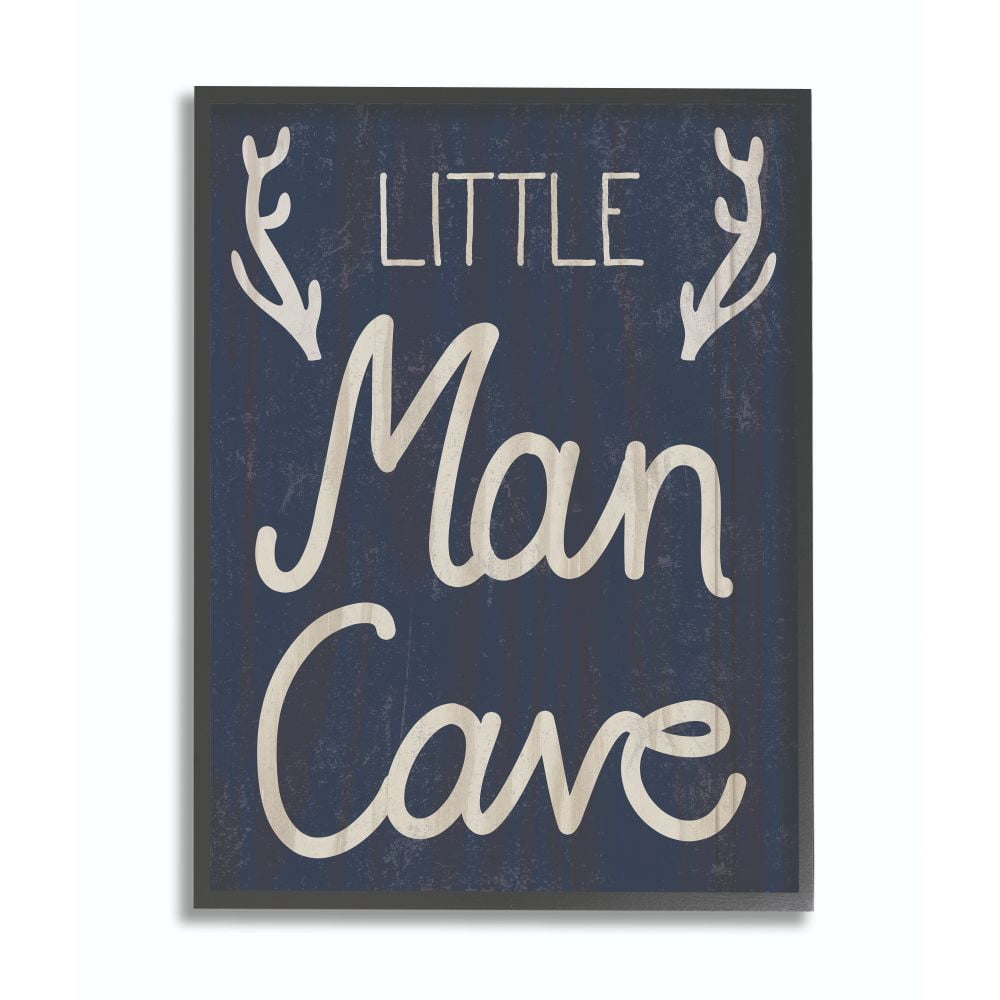 The Kids Room by Stupell Kids Little Man Cave Word Boys Blue Nursery Design Framed Giclee Texturized Art by Daphne Polselli