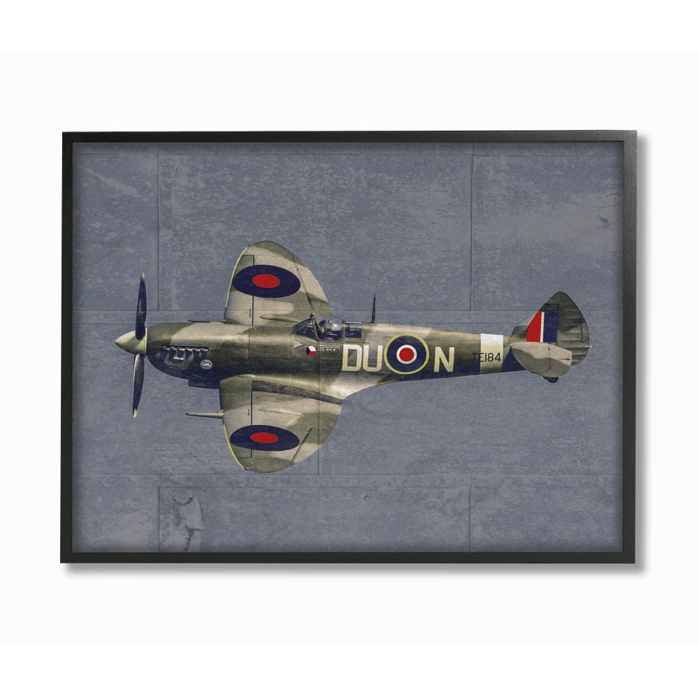 The Kids Room by Stupell Kids Military Air Plane Blue Design Framed Giclee Texturized Art by Daphne Polselli