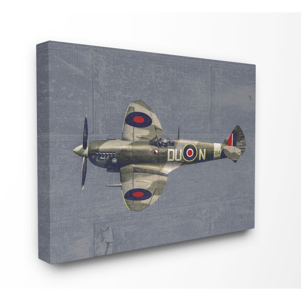 The Kids Room by Stupell Kids Military Air Plane Blue Design Super Canvas Wall Art by Daphne Polselli