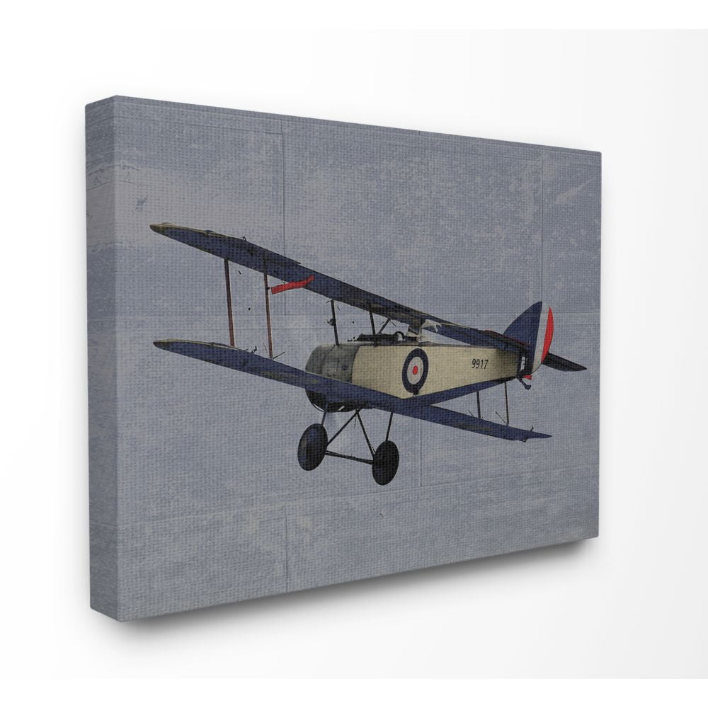 The Kids Room by Stupell Kids Military Plane Blue Design Canvas Wall Art by Daphne Polselli