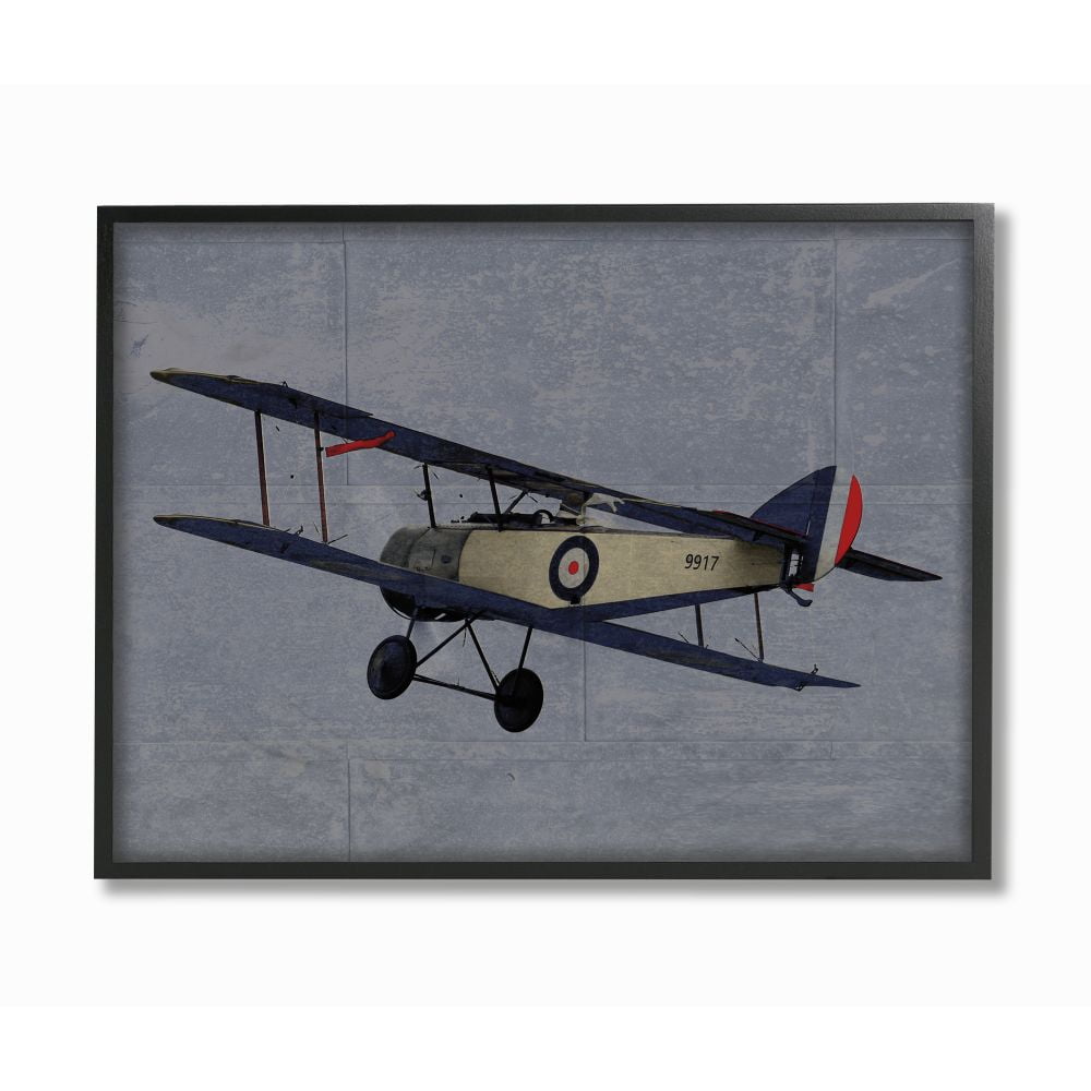 The Kids Room by Stupell Kids Military Plane Blue Design Framed Giclee Texturized Art by Daphne Polselli