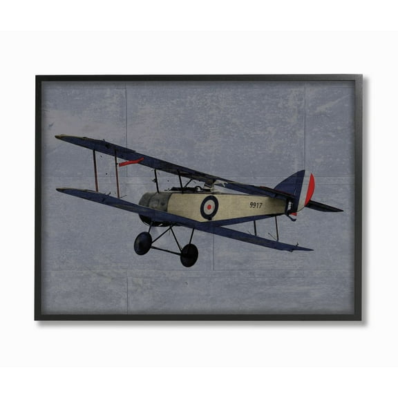 The Kids Room by Stupell Kids Military Plane Blue Design Framed Giclee Texturized Art by Daphne Polselli