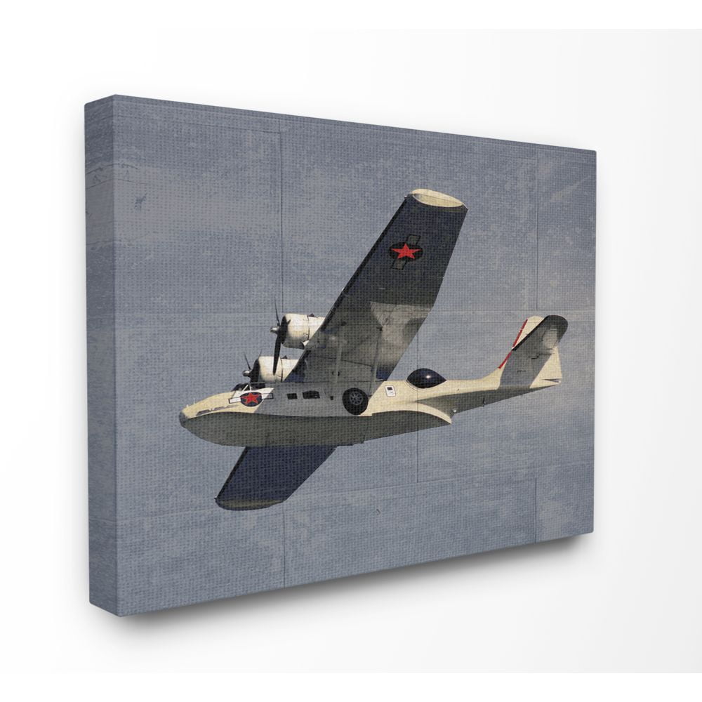 The Kids Room by Stupell Kids Military Plane Vehicle Blue Design Super Canvas Wall Art by Daphne Polselli