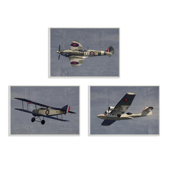 The Kids Room by Stupell Kids Military Planes Blue Design 3pc Wall Plaque Art Set by Daphne Polselli