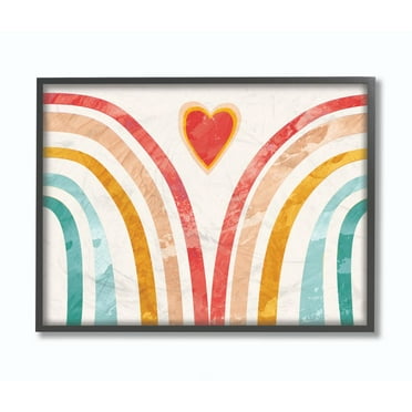 The Kids Room by Stupell Kids Paper Collage Rainbow Heart Design Framed Giclee Texturized Art by Daphne Polselli