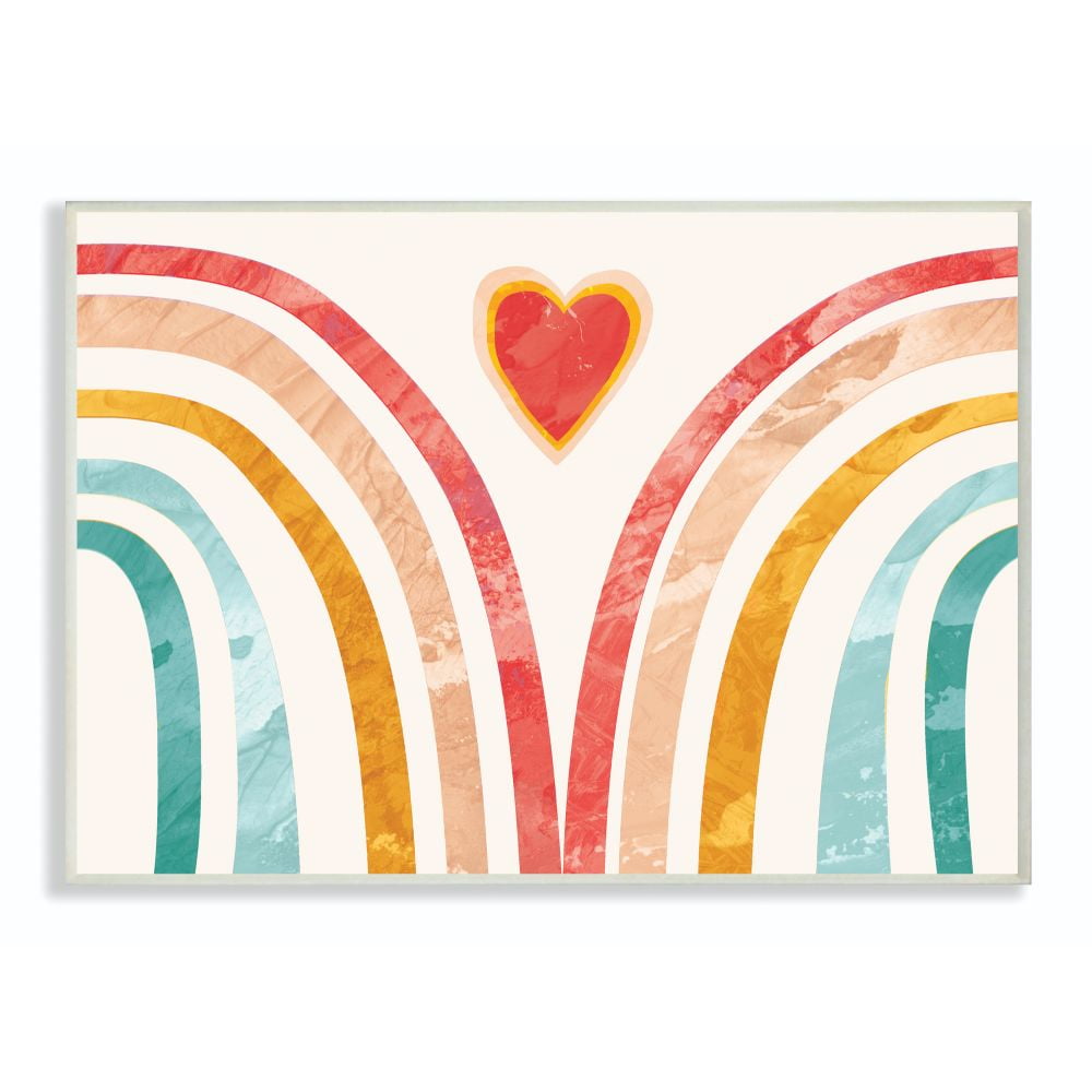 The Kids Room by Stupell Kids Paper Collage Rainbow Heart Design Wall Plaque Art by Daphne Polselli