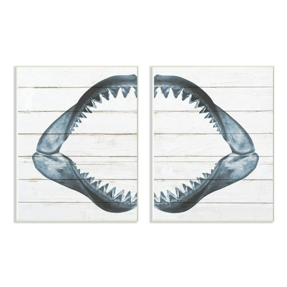 The Kids Room by Stupell Kids Shark Teeth Ocean Animal Textured Wood Design 2pc Wall Plaque Art Set by Daphne Polselli