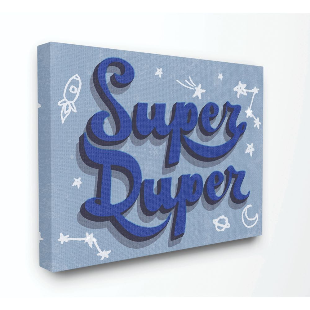 The Kids Room by Stupell Kids Super Duper Word Blue Design Drawing Canvas Wall Art by Daphne Polselli