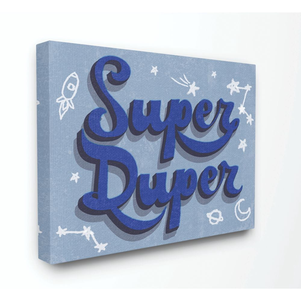 The Kids Room by Stupell Kids Super Duper Word Blue Design Drawing Canvas Wall Art by Daphne Polselli
