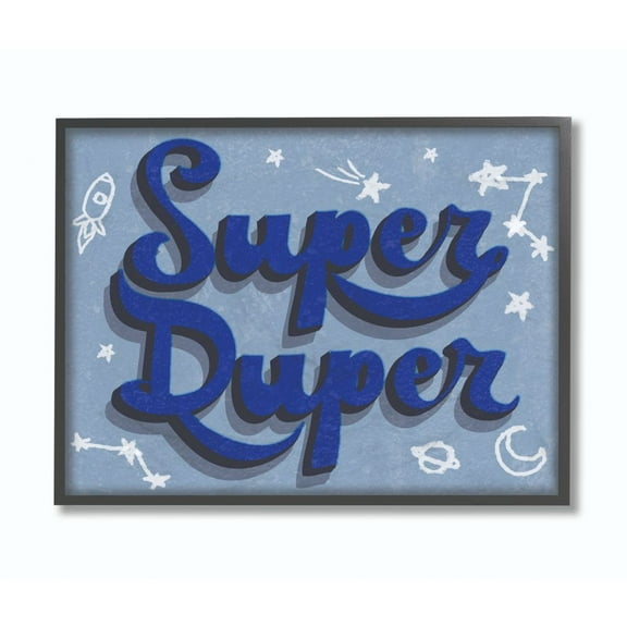 The Kids Room by Stupell Kids Super Duper Word Blue Design Drawing Framed Giclee Texturized Art by Daphne Polselli