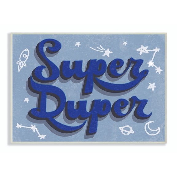 The Kids Room by Stupell Kids Super Duper Word Blue Design Drawing Wall Plaque Art by Daphne Polselli