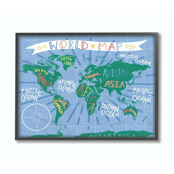The Kids Room by Stupell Kids World Map Colorful Nursery Design Framed Giclee Texturized Art by Daphne Polselli