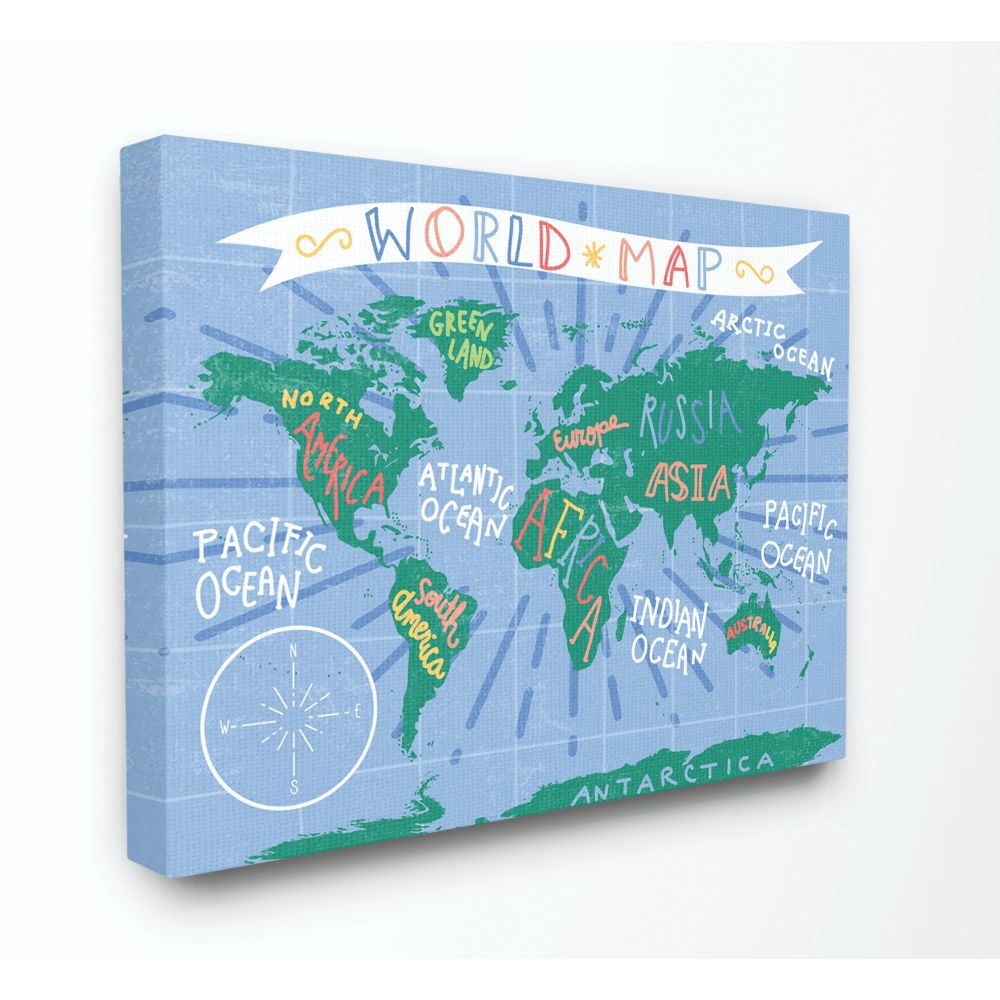 The Kids Room by Stupell Kids World Map Colorful Nursery Design Super Canvas Wall Art by Daphne Polselli