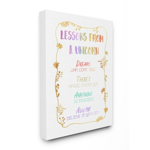 The Kids Room by Stupell Lessons From A Unicorn Rainbow Gold Kids Nursery Word Design Canvas Wall Art by Ziwei Li