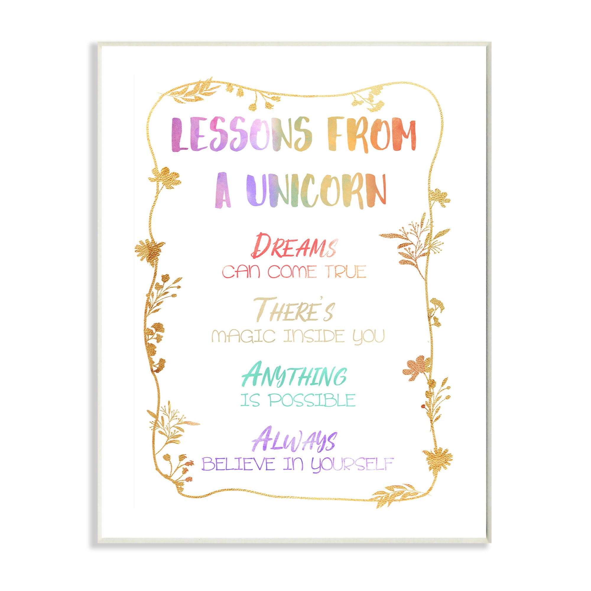 The Kids Room by Stupell Lessons From A Unicorn Rainbow Gold Kids Nursery Word Design Wall Plaque by Ziwei Li