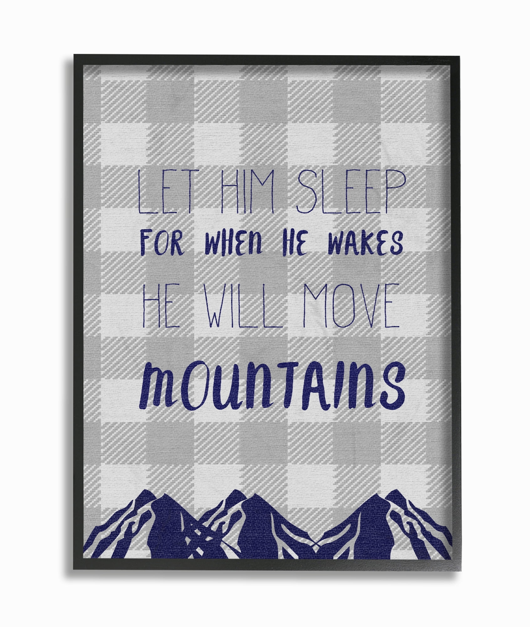 The Kids Room by Stupell Let Him Sleep Mountains Blue Plaid Oversized Framed Giclee Texturized Art, 16 x 1.5 x 20