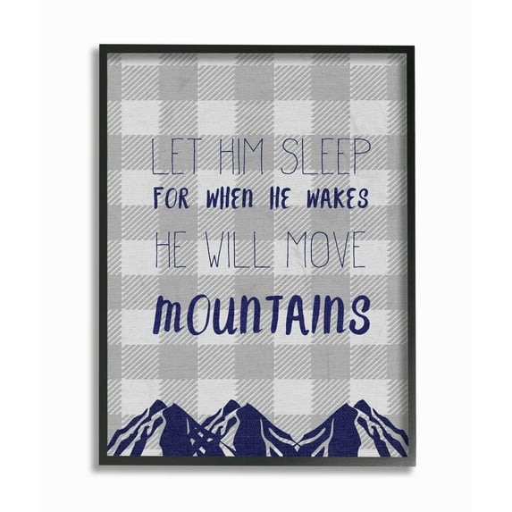 The Kids Room by Stupell Let Him Sleep Mountains Blue Plaid Oversized Framed Giclee Texturized Art, 16 x 1.5 x 20