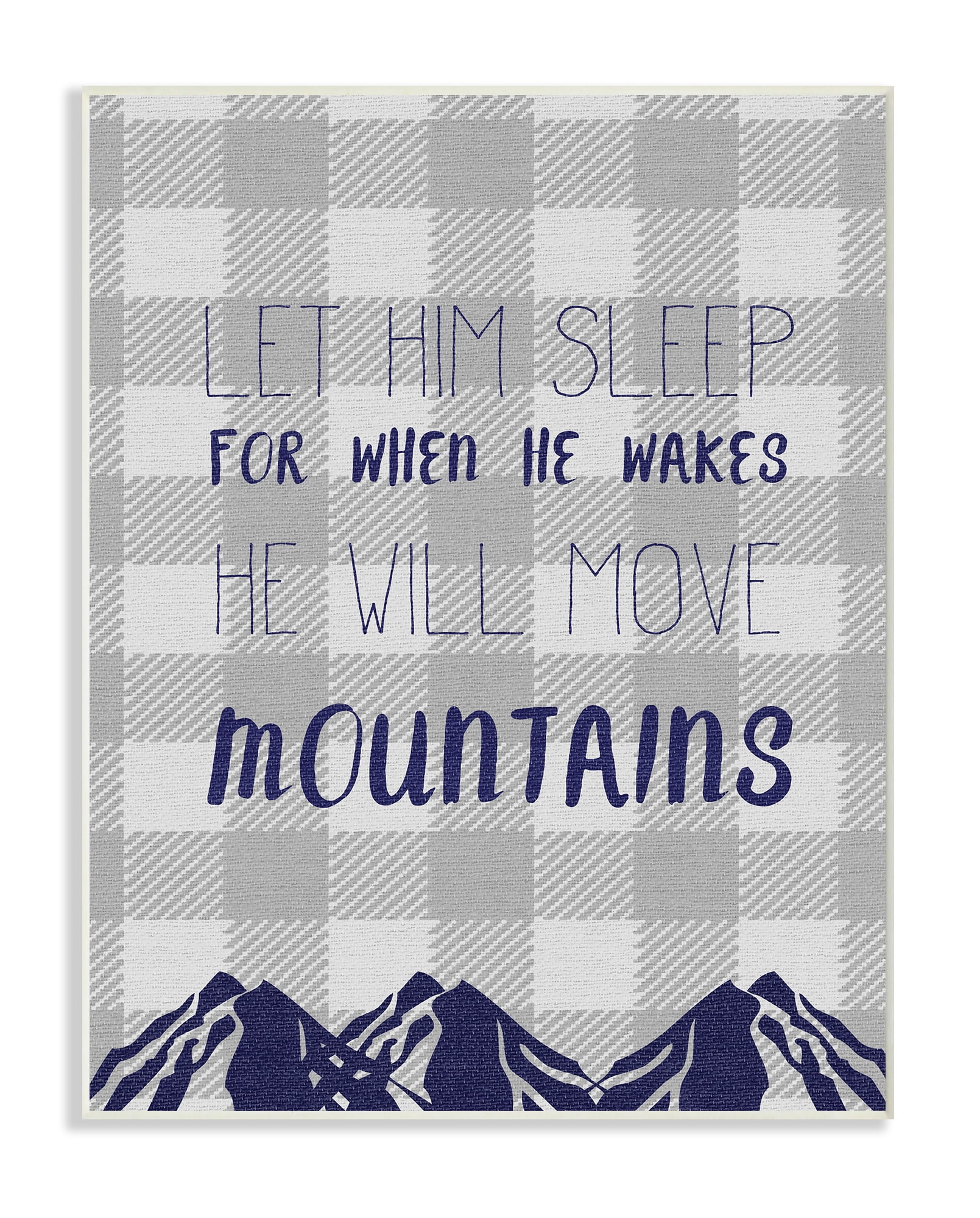 The Kids Room by Stupell Let Him Sleep Mountains Blue Plaid Wall Plaque Art, 10 x 0.5 x 15