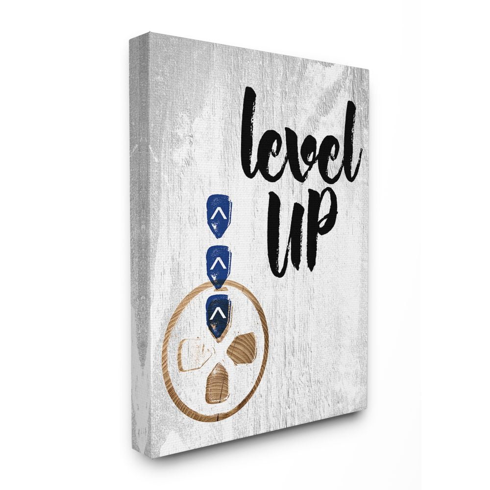 The Kids Room by Stupell Level Up Wood Texture Sign with Directional Game Pad Super Canvas Wall Art