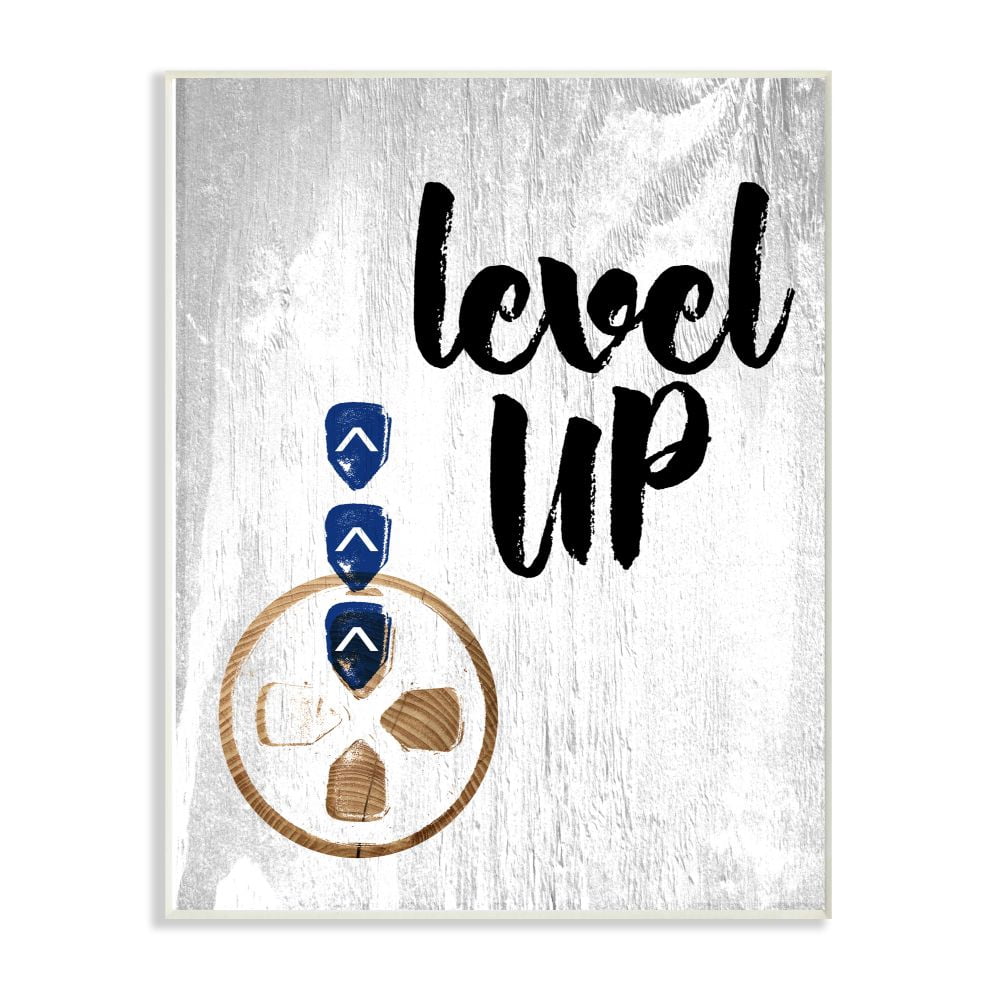 The Kids Room by Stupell Level Up Wood Texture Sign with Directional Game Pad Wall Plaque Art