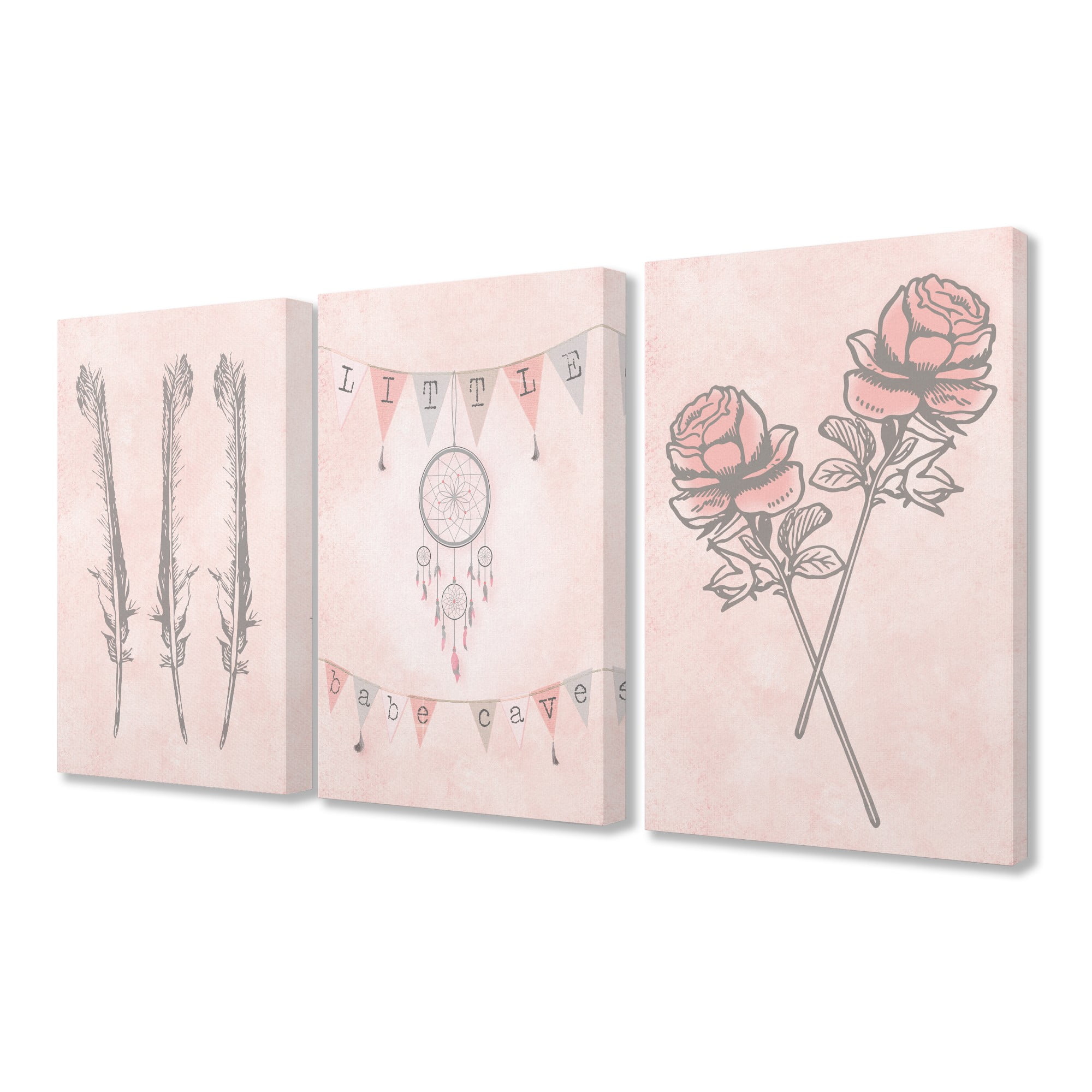 The Kids Room by Stupell Little Babe Cave Dreamcatcher Flowers Pink 3pc Stretched Canvas Art Set, 3pc, each 16 x 1.5 x 20