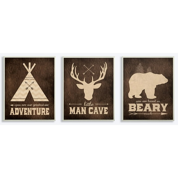 The Kids Room by Stupell Little Man Cave Adventure 3pc Wall Plaque Art Set, 3pc, each 10 x 0.5 x 15