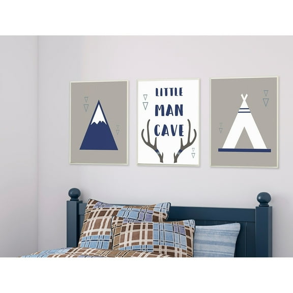 The Kids Room by Stupell Little Man Cave Mountains and Camping 3pc Wall Plaque Art Set, 10 x 0.5 x 15