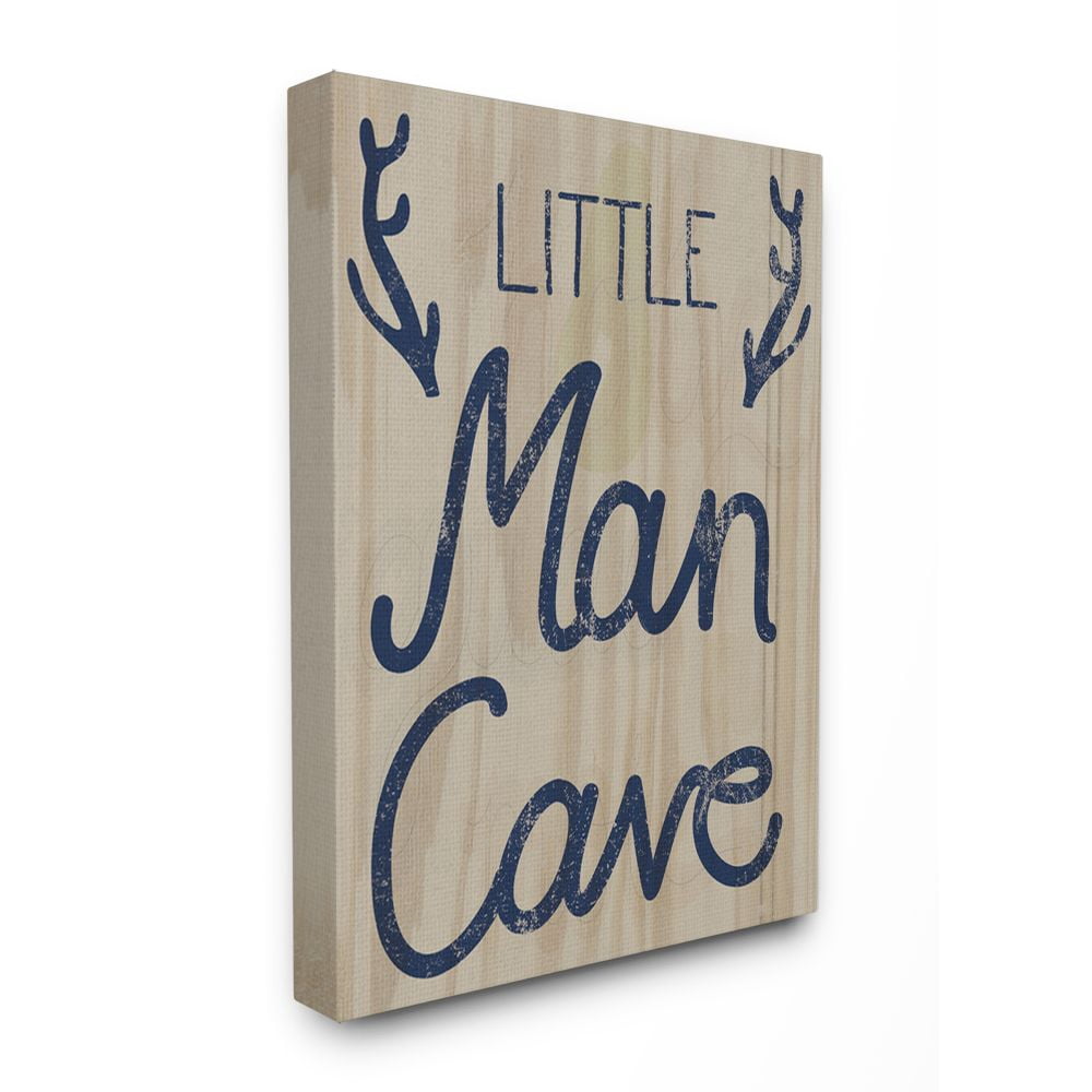 The Kids Room by Stupell Little Man Cave Navy Blue Script with Antlers Wood Grain Texture Typography Super Canvas Wall Art